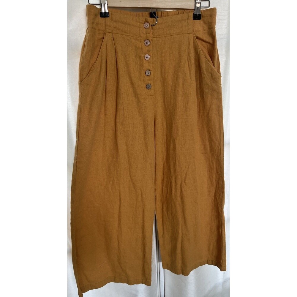 Ambiance Apparel Pants Womens Small Yellow Orange Wide Leg Elastic Waist Boho